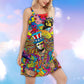 Hippie America Colorful V-Neck Sleeveless Cami Dress For Boho Festivals And Relaxed Summer Style