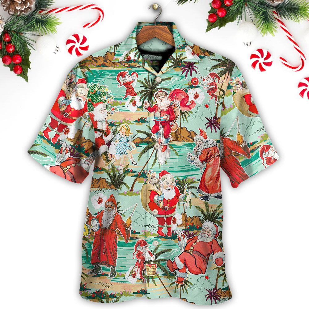 Cheerful Christmas Santa Beach Hawaiian Shirt Resort Outfit View For Vacation Style