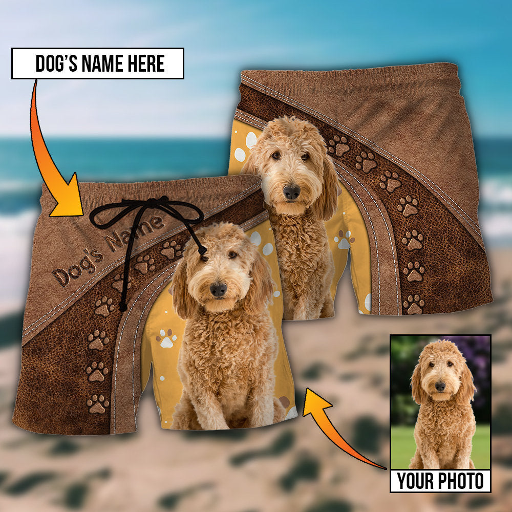 Dog Paw Various Leather Style Personalized Photo Beach Shorts Design Detail For Weekend Getaways And Beach Days