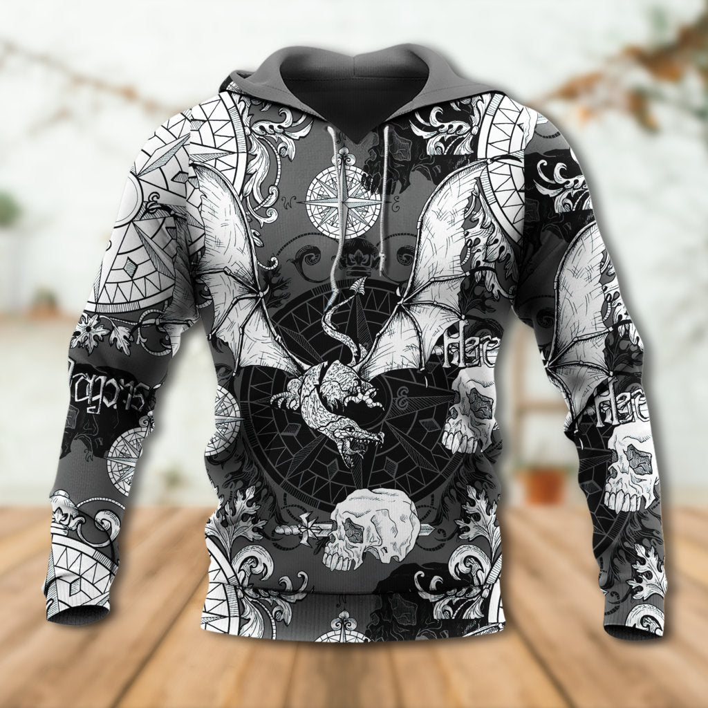 Dragon Fire Compass Baroque Hoodie For Fantasy Art Lovers Travel Activities And Streetwear