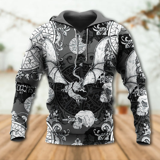 Dragon Fire Compass Baroque Hoodie For Fantasy Art Lovers Travel Activities And Streetwear