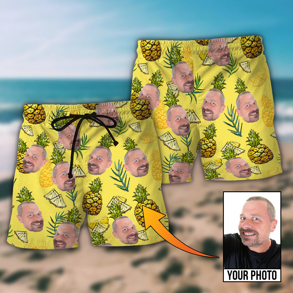 Face Aloha Pineapple Personalized Photo Beach Shorts Print Detail For Beach Activities And Vacation Wear