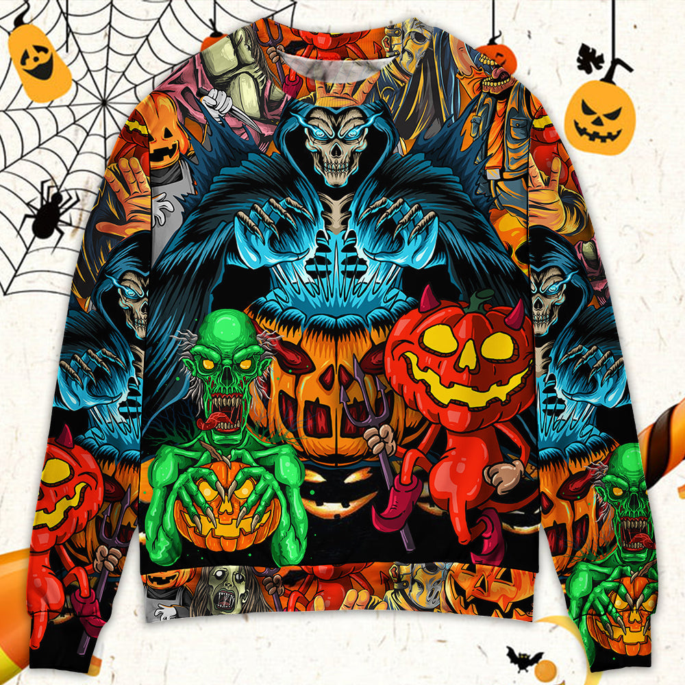 Halloween Skull Pumpkin Dark Sweater For Alternative Fashion Events And Thoughtful Seasonal Gifts