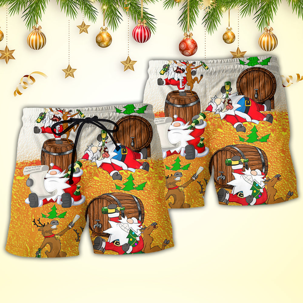 Christmas Santa Beer Beach Shorts Pattern Detail For Relaxed Weekends And Leisure And Relaxation