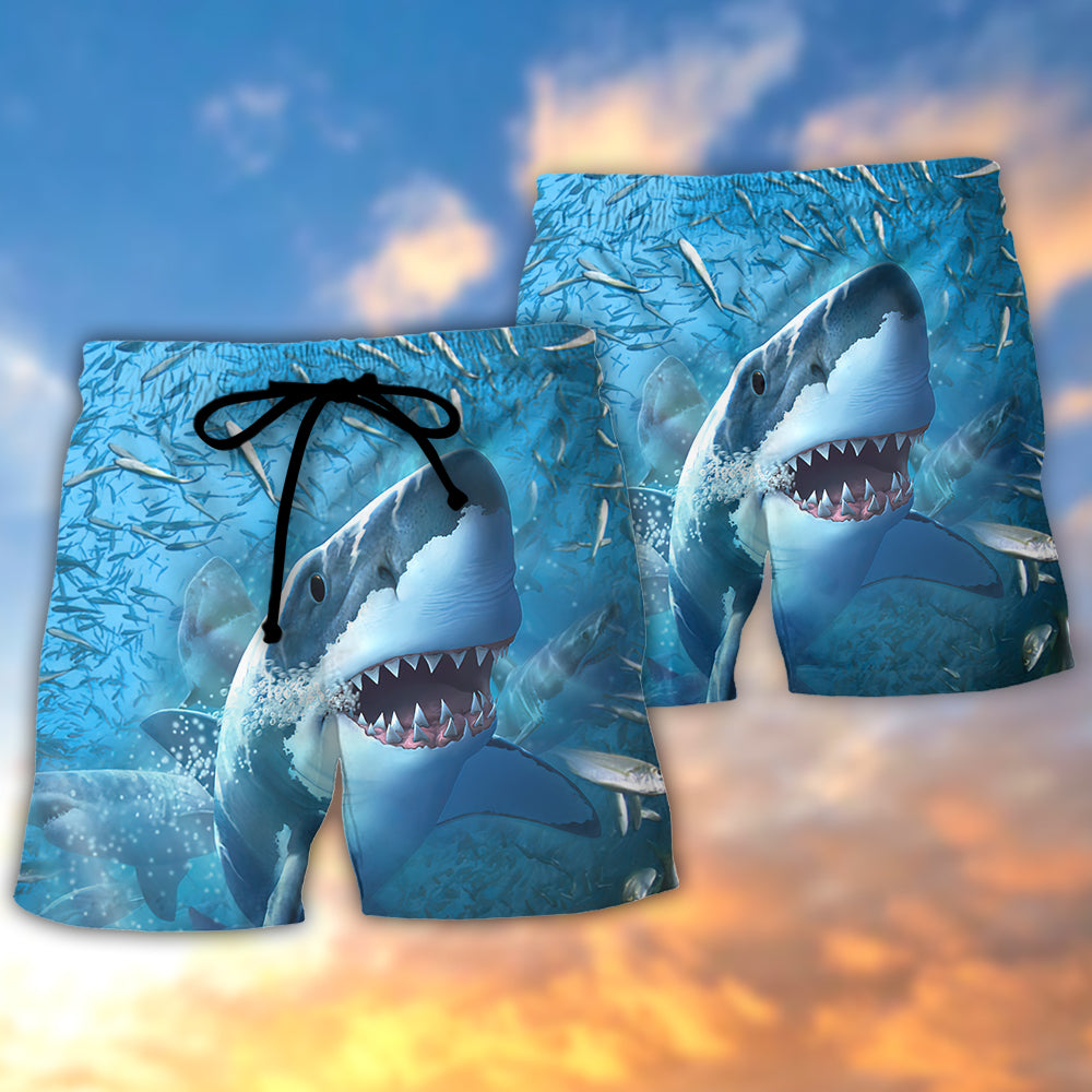Shark Swimming Through Baitfish Beach Shorts For Sunny Holidays And Comfortable Daily Styling