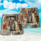 Vintage Owl Paper Beach Shorts Pattern Detail For Everyday Outings And Warm Weather Wardrobe