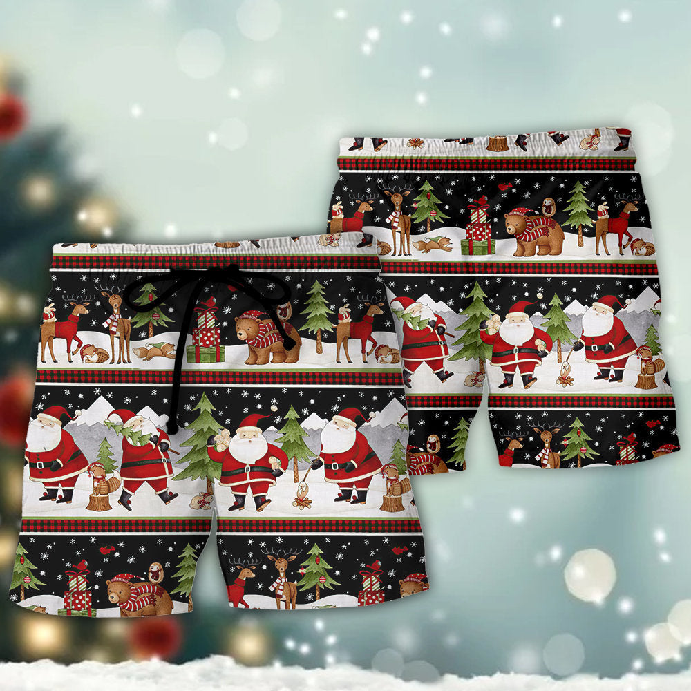 Christmas Happy Night Santa Reindeer Bear Beach Shorts Print Detail For Thoughtful Gift Giving