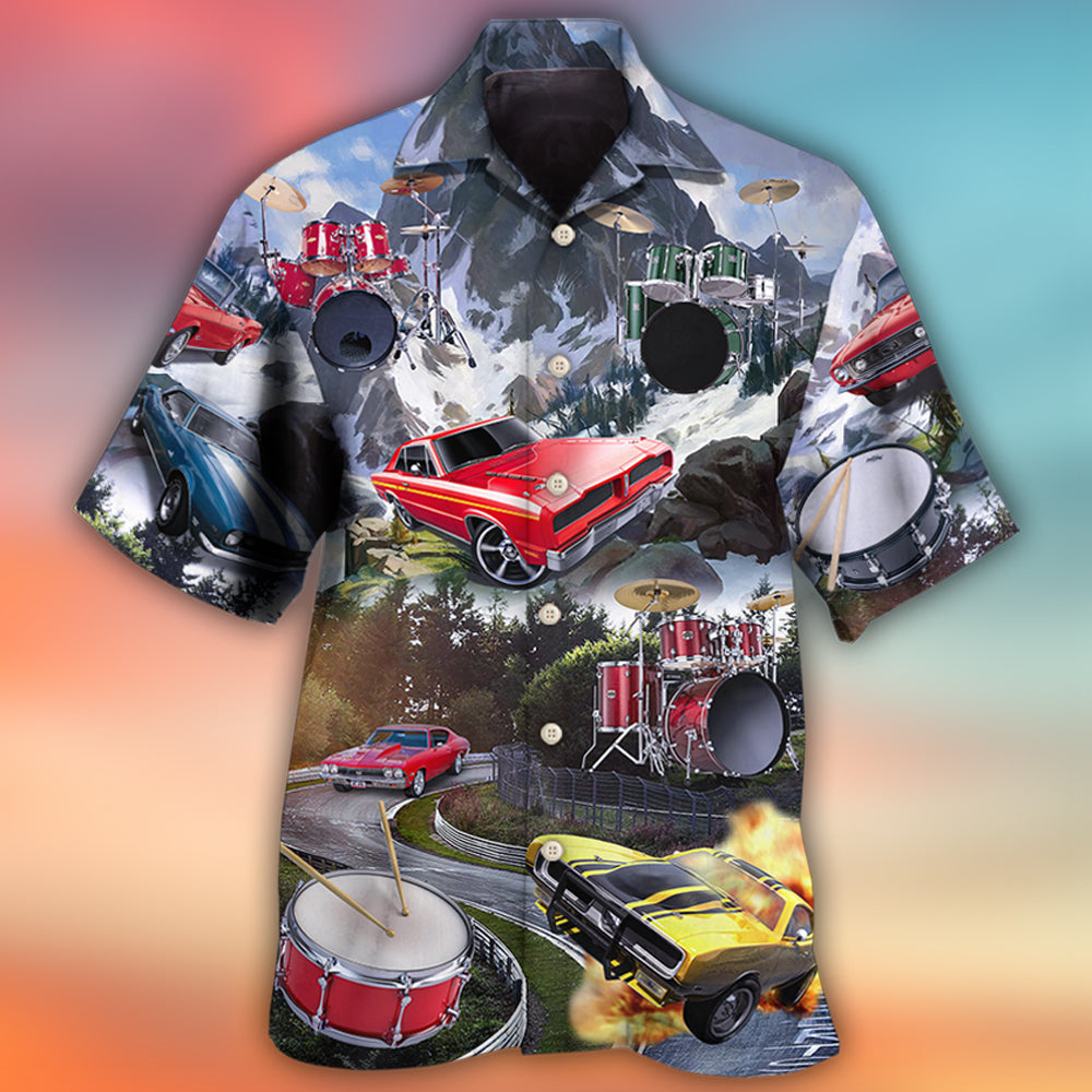 Car Muscle Drum Racing Music Hawaiian Shirt Pattern View For Lightweight Everyday Style