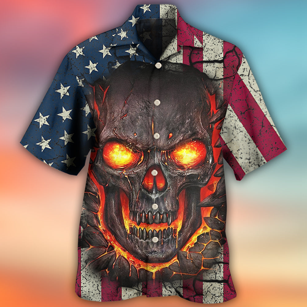 Vintage Skull Burning American Flag Hawaiian Shirt For Poolside Relaxation And Sunny Getaways