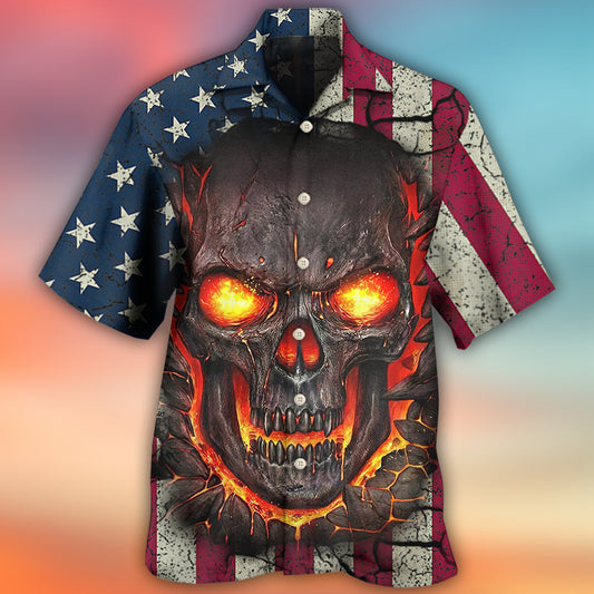Vintage Skull Burning American Flag Hawaiian Shirt For Poolside Relaxation And Sunny Getaways