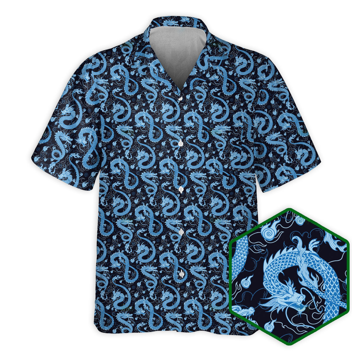 Fantasy Role Dragon Hawaiian Shirt Collar And Front View For Warm Weather Events