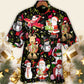 Festive Cheerful Christmas Santa Snowman Hawaiian Shirt Front Pattern View For Island Holidays