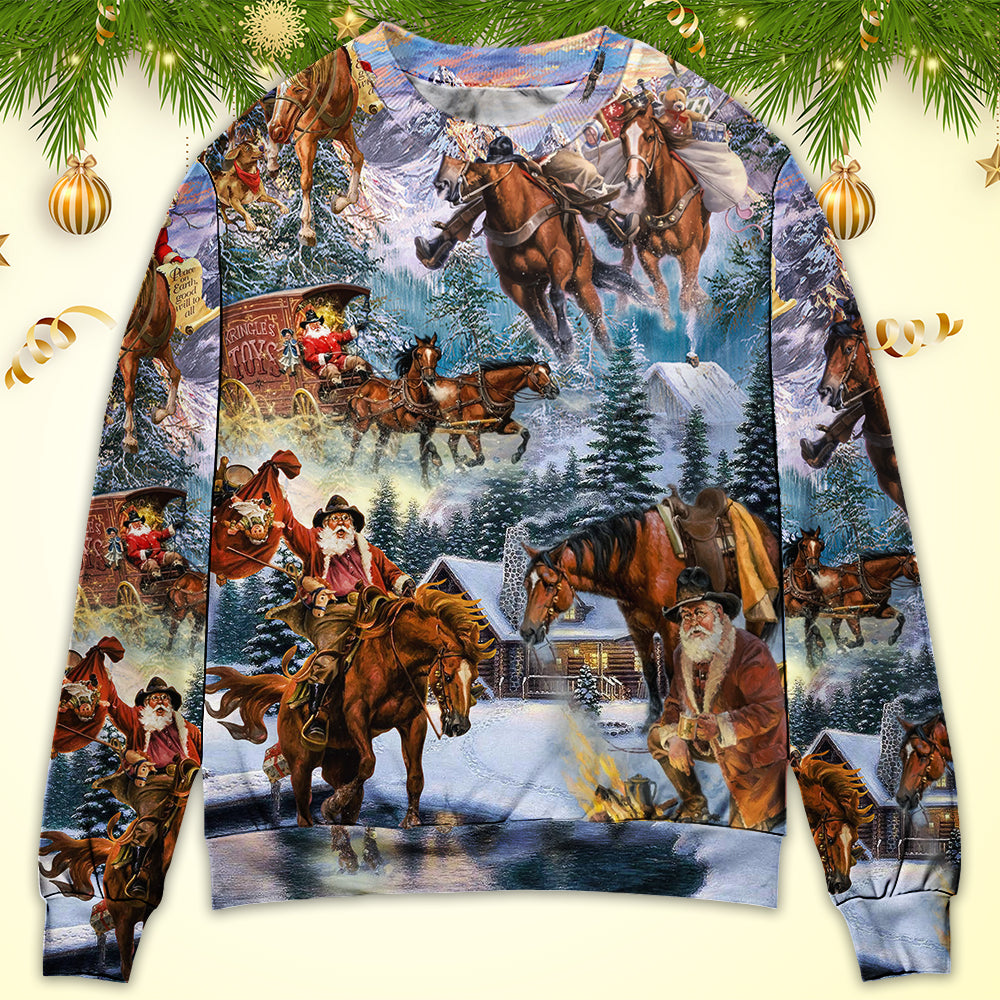 Christmas Santa Riding Horse Snow Mountain Sweater For Festive Parties Family Photos And Comfortable Seasonal Wear
