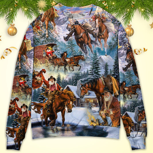 Christmas Santa Riding Horse Snow Mountain Sweater For Festive Parties Family Photos And Comfortable Seasonal Wear