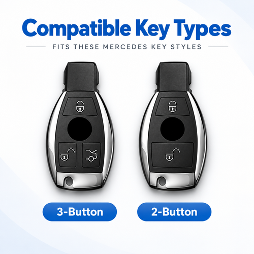 2/3 Buttons Alloy-Style Car Key Fob Cover for Mercedes-Benz A-Class, B-Class, C-Class, E-Class, CLA, CLS, GLA, GLB, GLC, GLK, GLE, GLS & G-Class – W204, W205, W212, W463