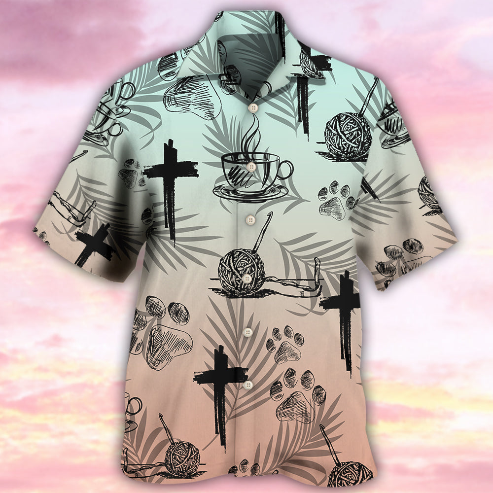 Faith Coffee Dog Knitting Humor Hawaiian Shirt All Over Print Detail For Outdoor Gatherings