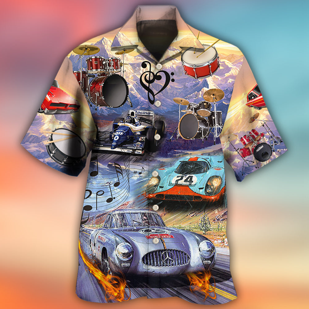 Drum Racing Music Car Hawaiian Shirt For Summer Vacation And Beach Travel