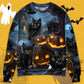 Halloween Black Cat Dark Night Sweater For Art Fans Travel Parties And Distinctive Casual Style