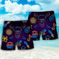 Neon Pirate Beach Shorts Pattern Detail For Cruise Vacations And Easy Warm Weather Wear