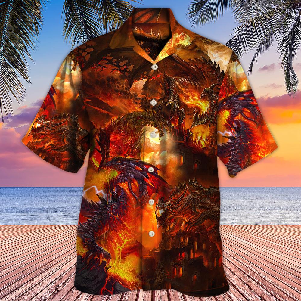 Red Dragon Hawaiian Shirt For Summer Vacation And Beach Travel
