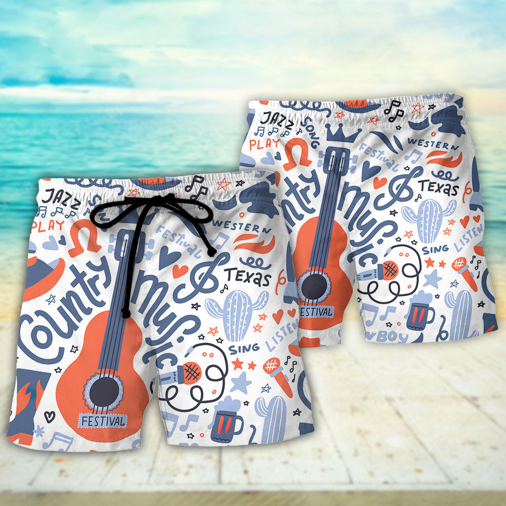 Country Guitar Music Festival Vibes Beach Shorts For Summer Vacation And Coastal Travel