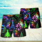 Neon Christmas Tree And Snowman Beach Shorts Pattern View For Resort Days And Outdoor Activities