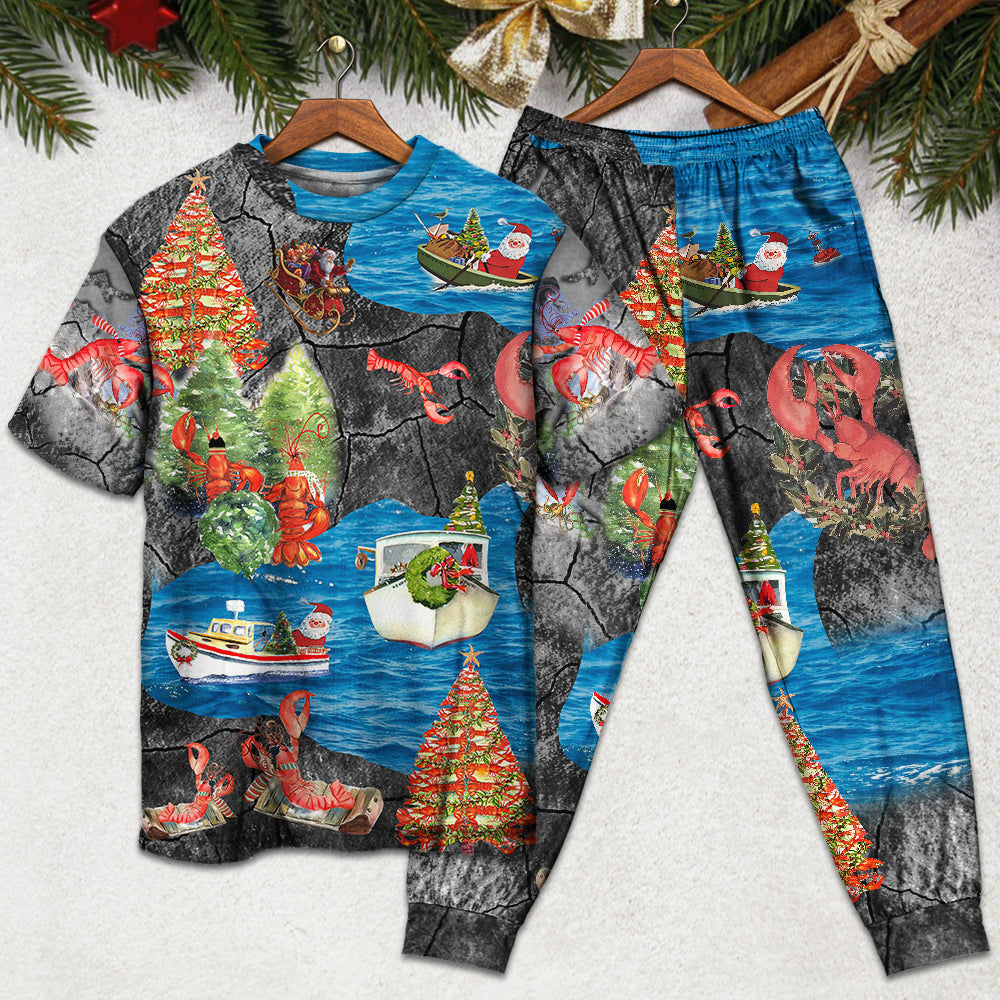 Lobster Couple Christmas Holiday Short Sleeve Pajamas Set For Winter Nights And Thoughtful Gifting
