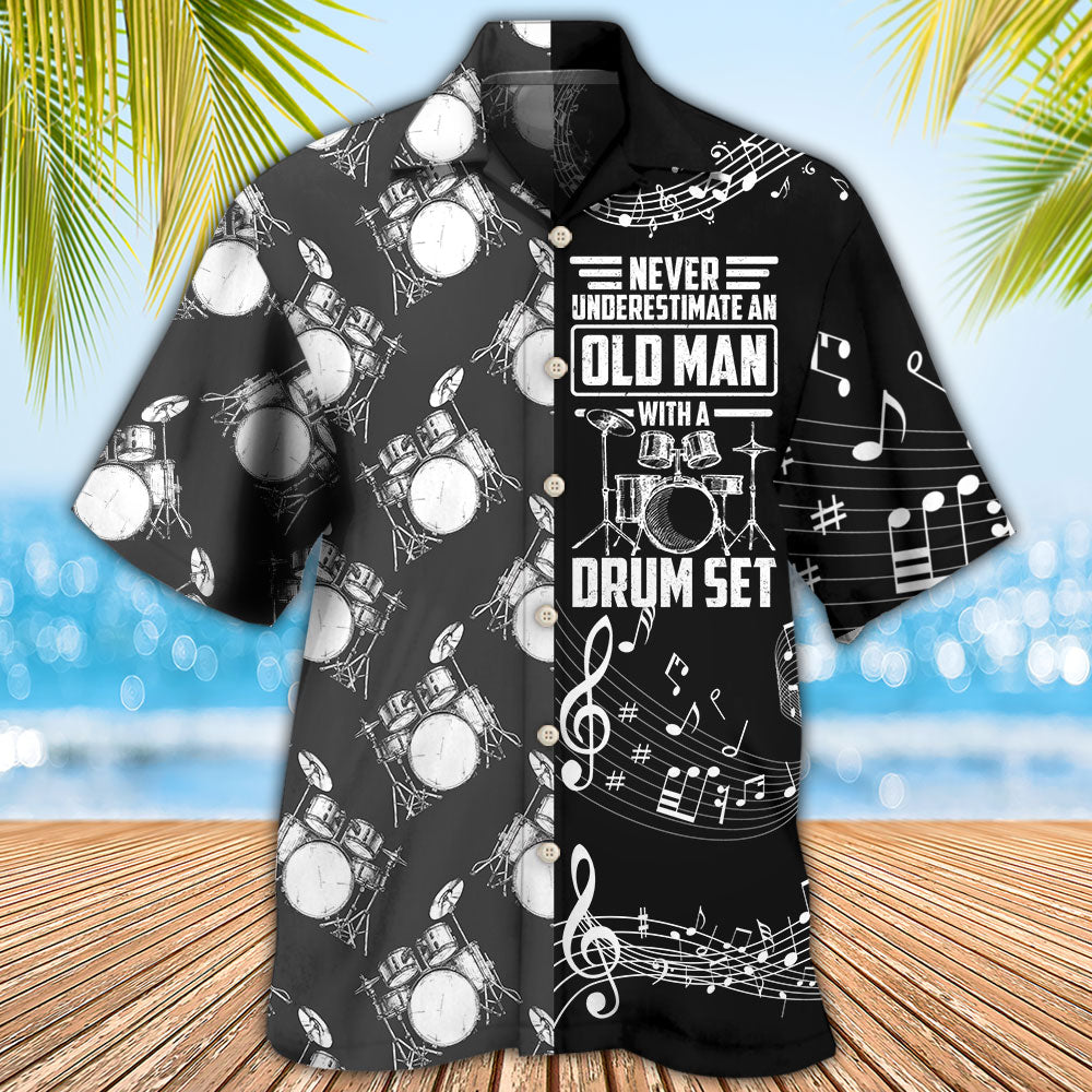 Drum Underestmate Old Man Set Hawaiian Shirt Pattern Detail For Vacation Travel And Daily Wear