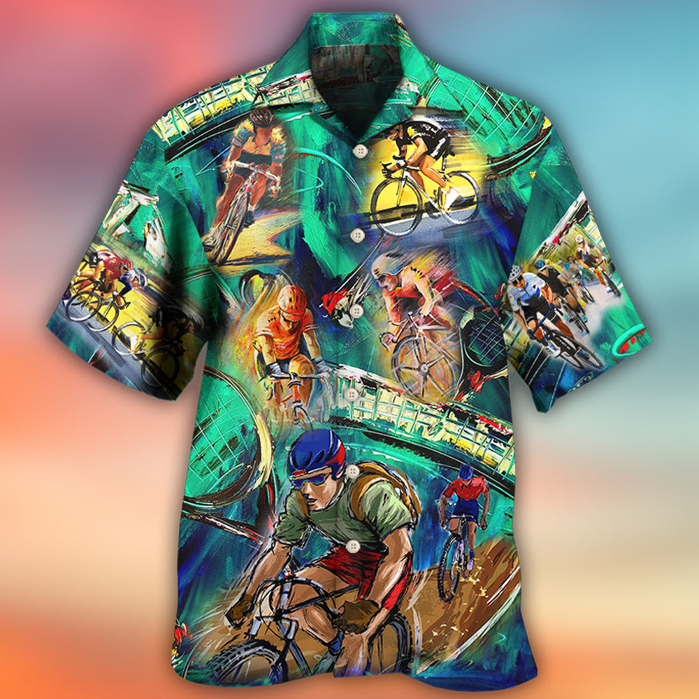Abstract Watercolor Tennis Cycling Hawaiian Shirt Pattern View For Relaxed Warm Weather Outfits