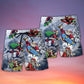 Santa Skateboarding Snowy Mountain Lights Beach Shorts Print View For Coastal Escapes And Casual Outings
