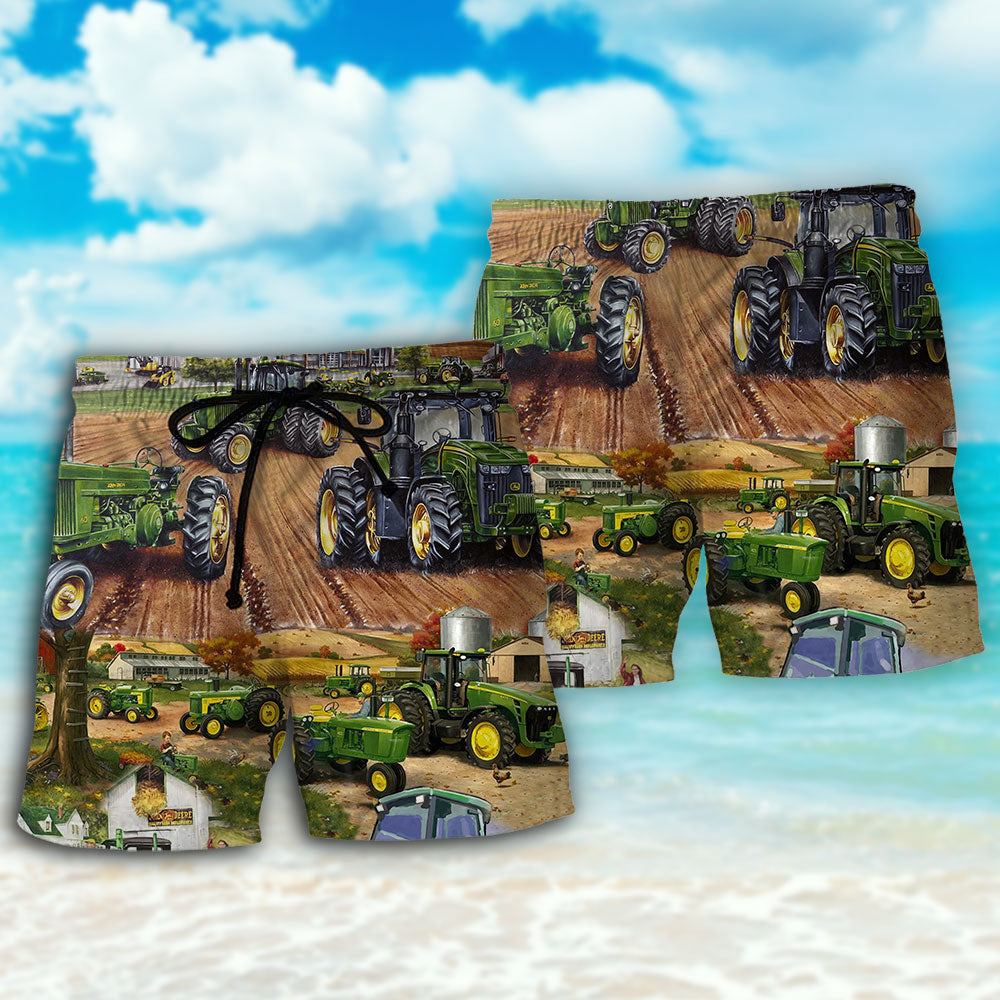 Green Tractor Farm Work Beach Shorts For Warm Weather Travel And Everyday Comfort