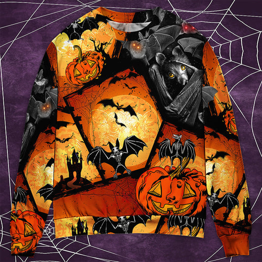 Halloween Bat Pumpkin Night Sweater For Alternative Outfits Seasonal Events And Everyday Comfort