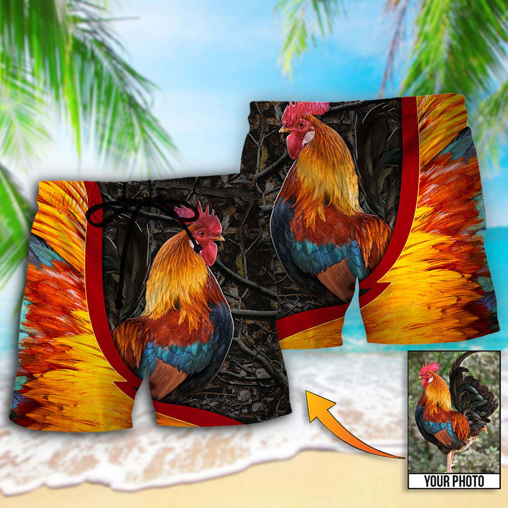 Chicken Rooster Lover Personalized Photo Beach Shorts For Sunny Holidays And Comfortable Daily Styling