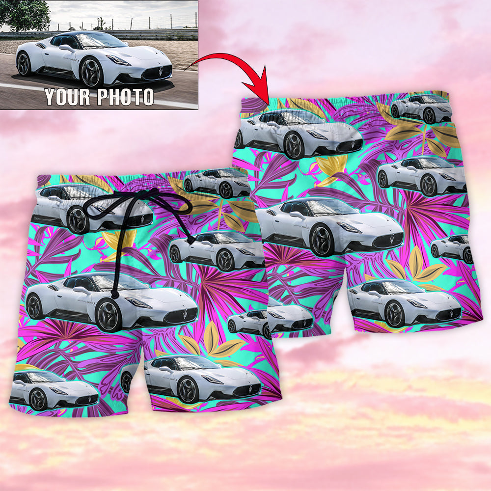 Car Tropical Various Style Personalized Photo Beach Shorts Print View For Coastal Escapes And Casual Outings