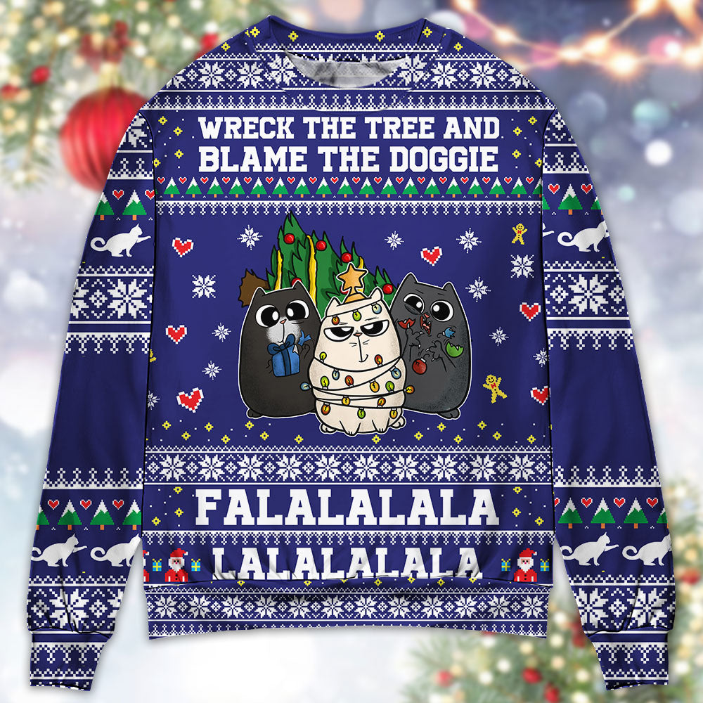 Cat Wrecks Tree Meowy Christmas Sweater For Holiday Parties Family Gatherings And Seasonal Gift Giving