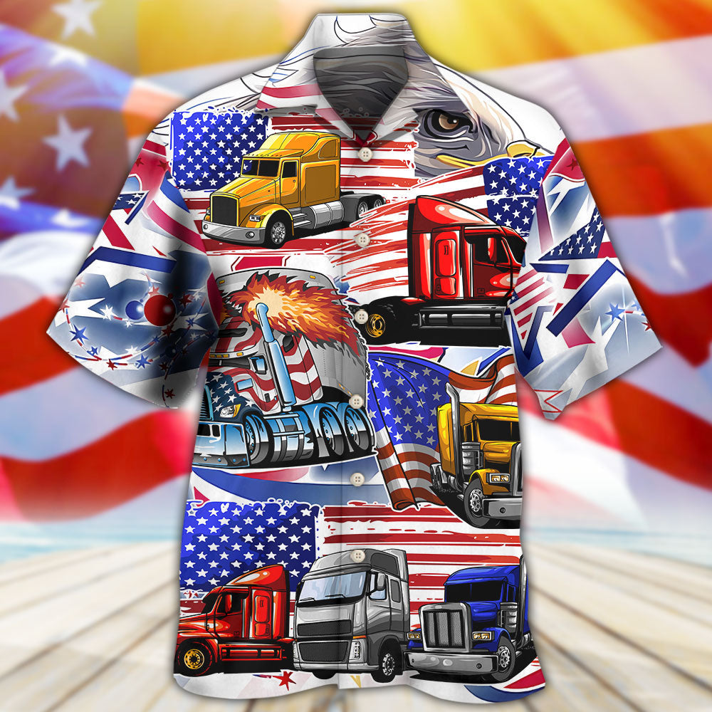 Truck US Flag Independence Hawaiian Shirt Design View For Casual Summer Styling
