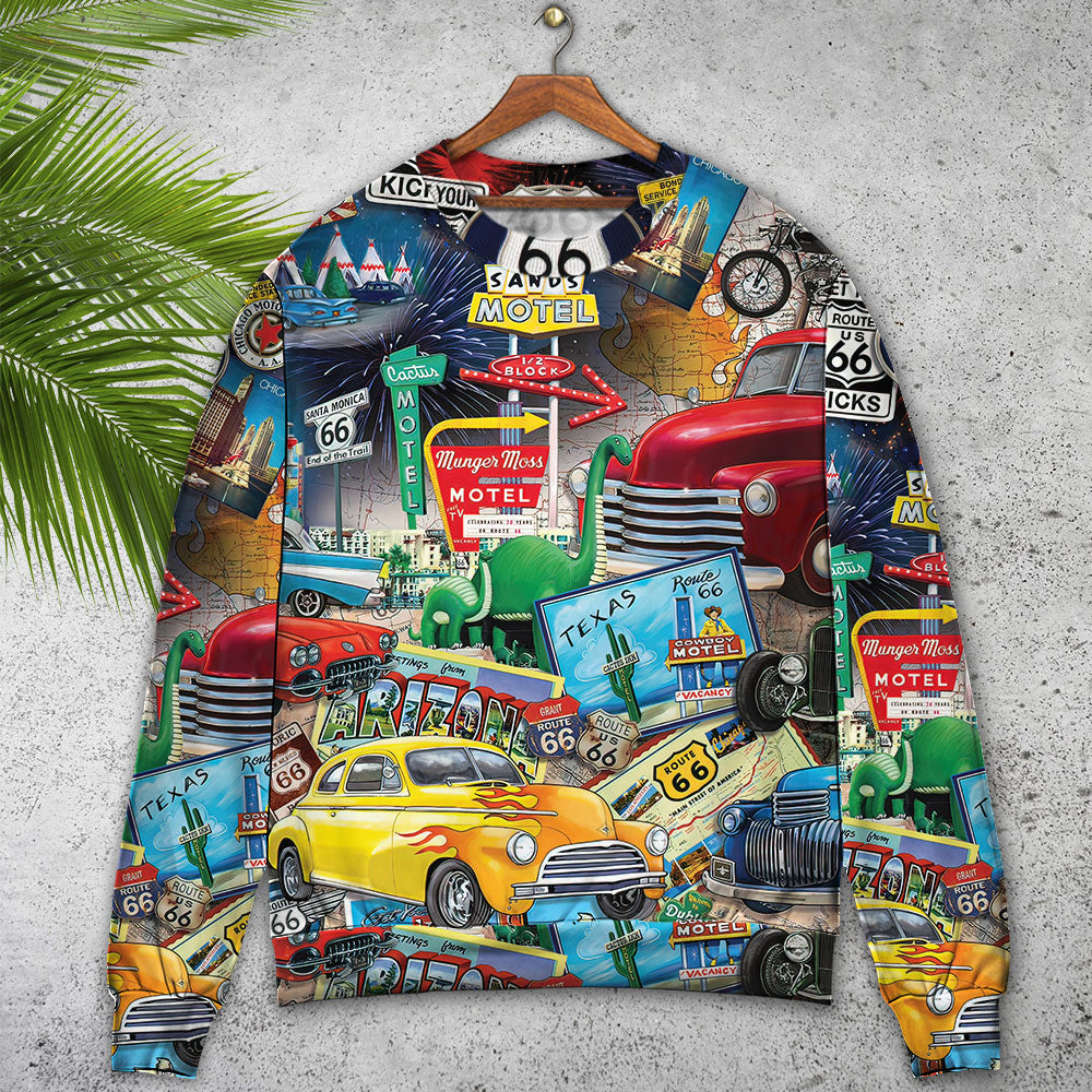 Vintage Highway Road Trip Puzzle Sweater For Car And Motorcycle Events Travel And Distinctive Styling
