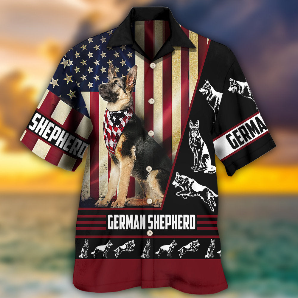 German Shepherd American Flag Hawaiian Shirt Pattern View For Relaxed Warm Weather Outfits