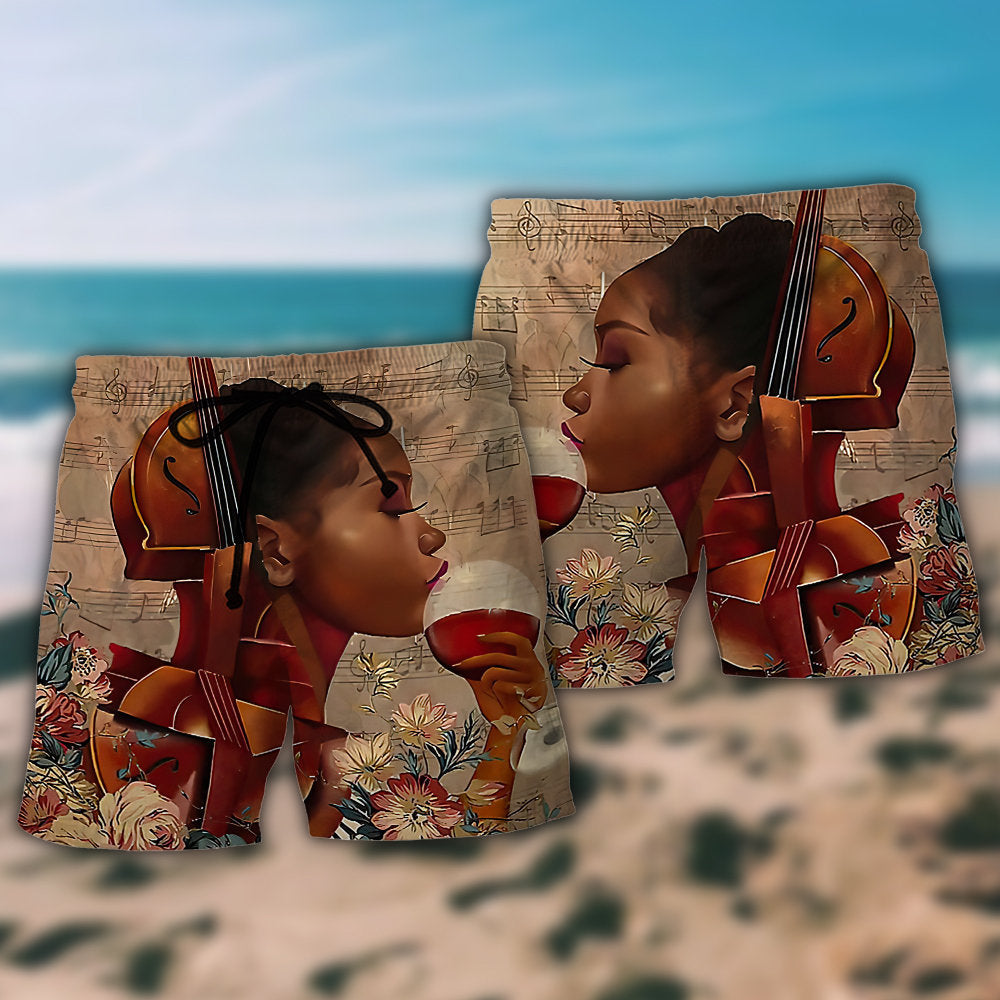 Music Distracted By Music And Wine Beach Shorts Design View For Comfortable Resort And Beach Styling