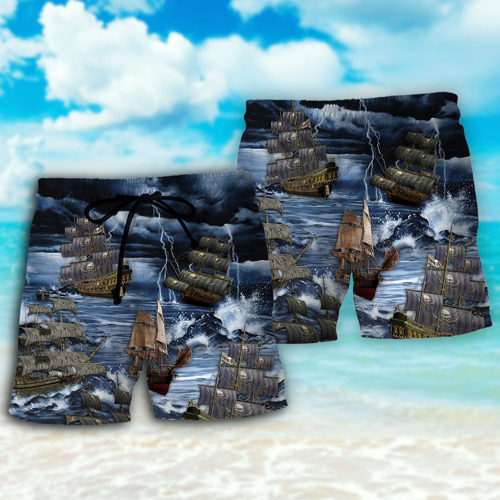 Sailing Storm Thunder Beach Shorts Pattern Detail For Vacation Style And Bright Summer Outfits