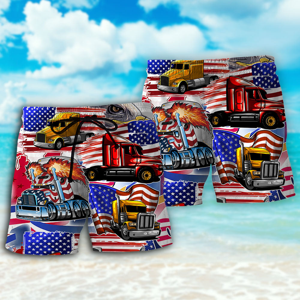 Truck US Flag Independence Day Beach Shorts For Coastal Adventures And Relaxed Summer Wear