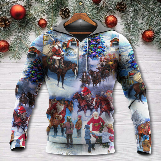 Christmas Cowboy Santa Family Love Hoodie For Christmas Gatherings Outdoor Trips And Relaxed Seasonal Style