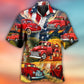 Vintage Independence Red Car Hawaiian Shirt Print Closeup For Outdoor Gatherings