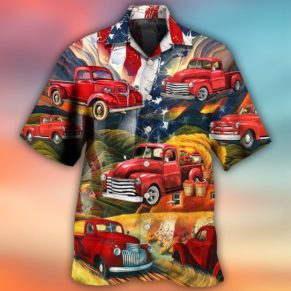 Vintage Independence Red Car Hawaiian Shirt Print Closeup For Outdoor Gatherings