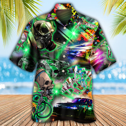 Colorful Auto Body Painter Skull Hawaiian Shirt Summer Design Detail For Thoughtful Gifting