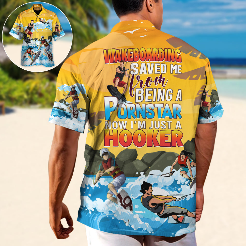 Funny Wakeboarding Beach Gift Hawaiian Shirt Artwork View For Weekend Travel And Beach Style