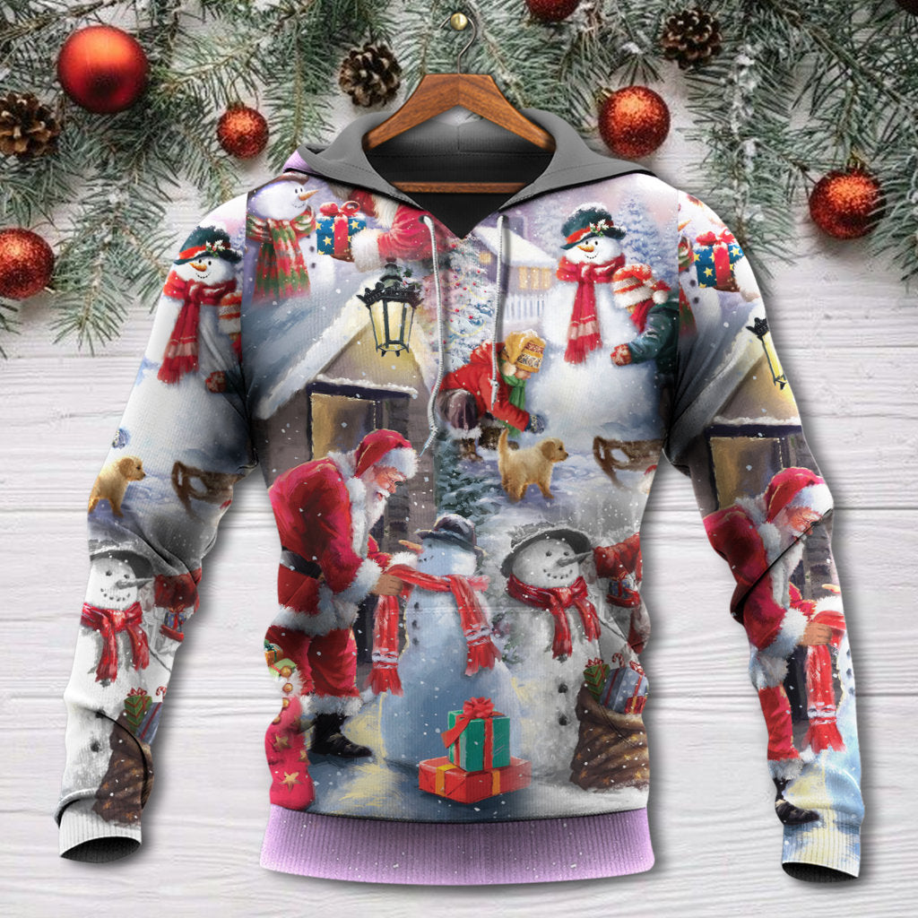 Christmas Santa Snowman Gift Hoodie For Winter Streetwear Christmas Travel And Seasonal Home Gatherings