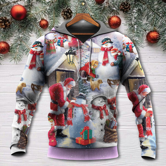 Christmas Santa Snowman Gift Hoodie For Winter Streetwear Christmas Travel And Seasonal Home Gatherings