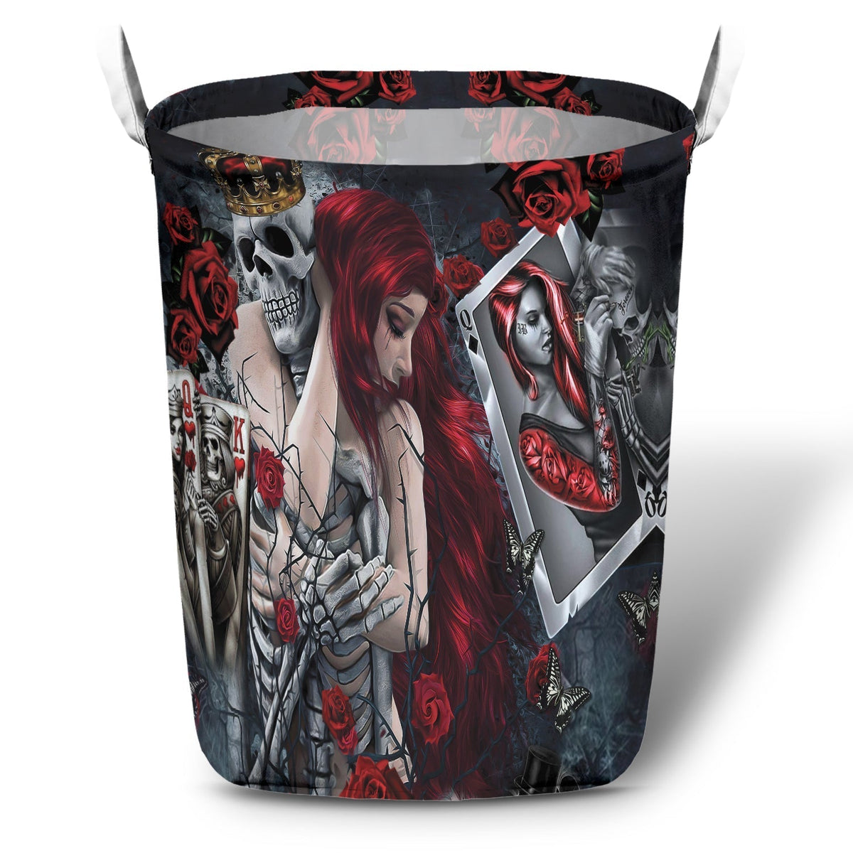 Skull Love Is Life Rose Laundry Basket For Nursery Dorm And Home Storage