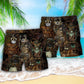 Steampunk Owl Retro Beach Shorts Pattern Detail For Holiday Travel And Flexible Everyday Wear